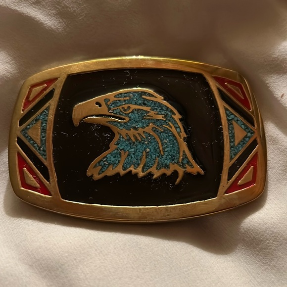 Other - Eagle belt buckle brass with turquoise chips